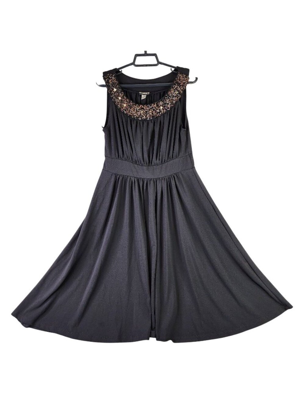 Women Haani Black & Brown Beaded Neck Sleeveless Maxi Dress Polyester Blend M
